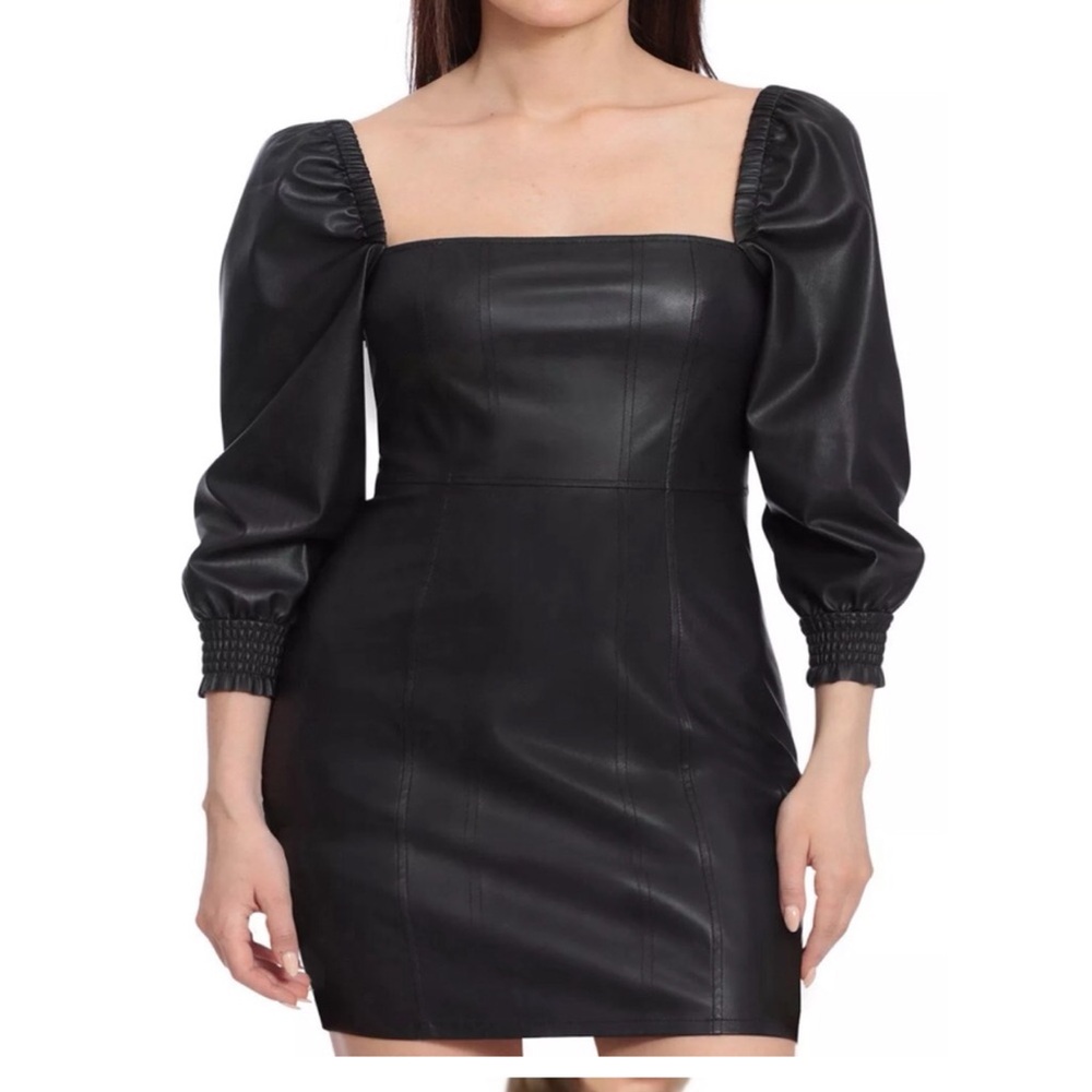 Avec Les Filles Faux Black Leather Mini Dress Size L New with Tags